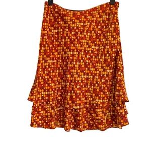 Sigurd Olsen Silk Skirt Tiered Floral Print Burnt Orange Rust Size 12 Hand Wash